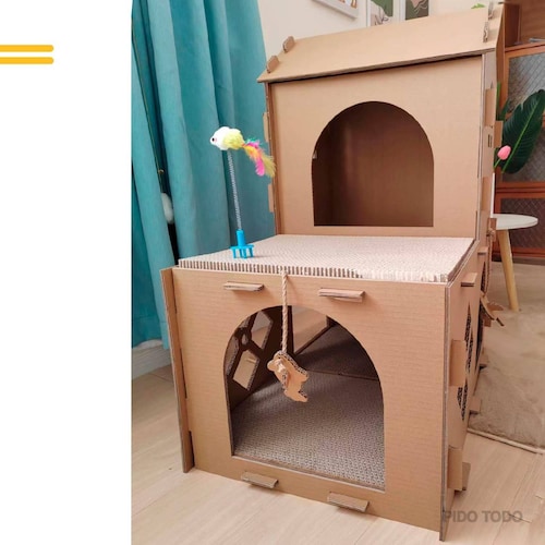 Casa de campo para gato con rascador 