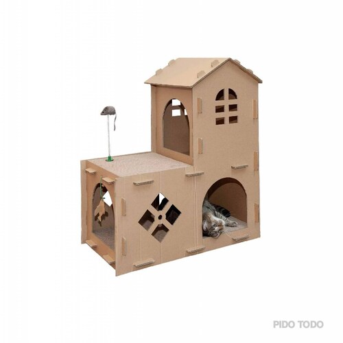 Casa de campo para gato con rascador 