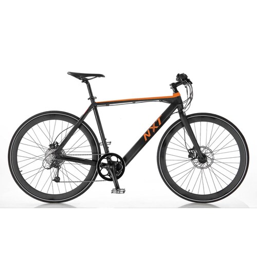 Bicicleta Electrica Ruta Rodada 27.5 R1 Aluminio Negro Naranja Mate NXT 