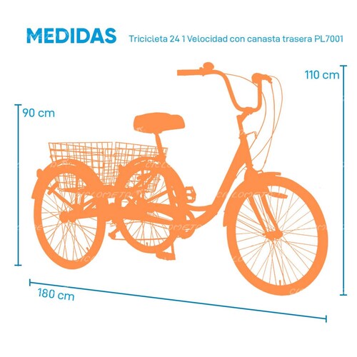Tricicleta R24 1 Velocidad Canasta Trasera Naranja 