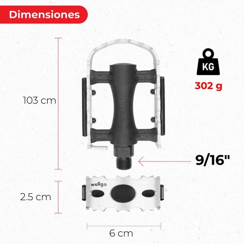 Pedales para bicicleta 9/16 MTB aluminio plata LU-C3S Wellgo 
