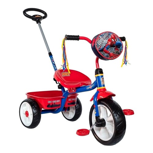 Triciclo Apache para niño Spiderman Cajuela Barra Empuje 
