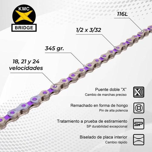Cadena para bicicleta 8 pasos 116L morado Vivid2 KMC 