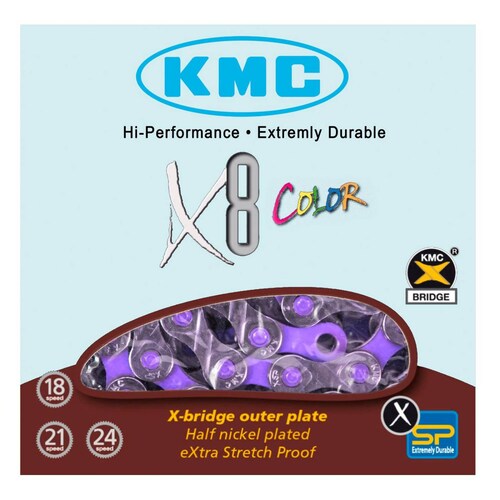 Cadena para bicicleta 8 pasos 116L morado Vivid2 KMC 