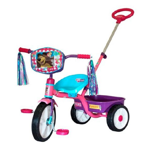 Triciclo Apache R12 Masha y el Oso con barra de empuje y bolsa 0810133 