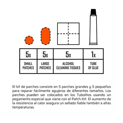 Parches para camaras 5 parches y pegamento Kit Tubolito 