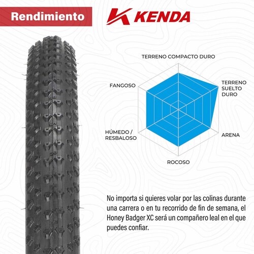 Llanta 29 x 2.20 K1127A Honey Badger XC Sport 60 TPI negra - cara café claro Kenda 