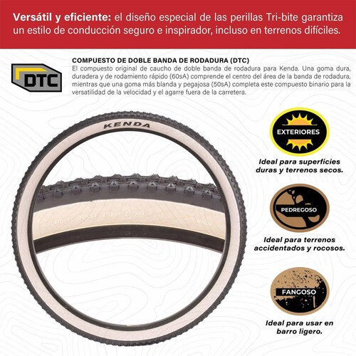 Llanta 29 x 2.20 K1127A Honey Badger XC Sport 60 TPI negra - cara café claro Kenda 