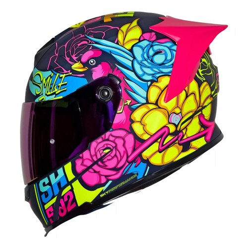 Casco para motociclista talla L integral flower mate purple blue Shaft 