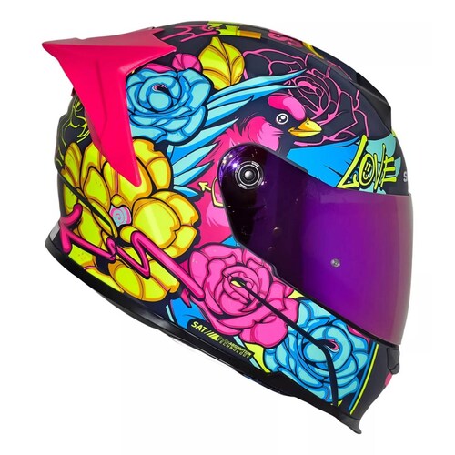 Casco para motociclista talla L integral flower mate purple blue Shaft 