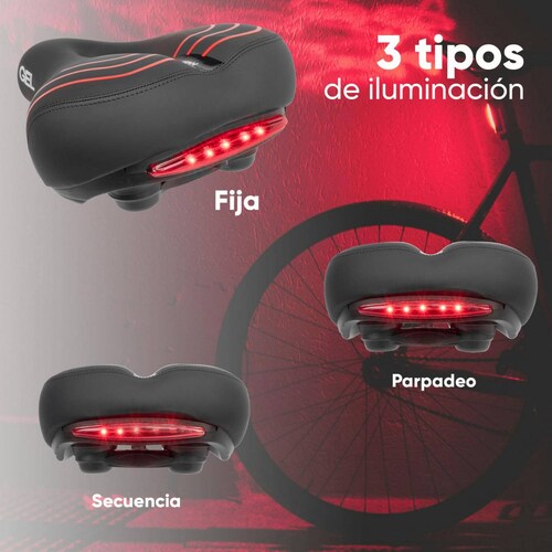 Asiento para bicicleta antiprostatico gel y lampara portatil 