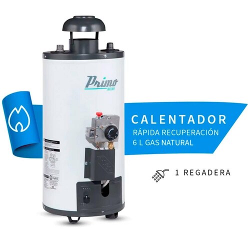 Calentador de Paso, Primo Plus, 6 L. Gas Natural 