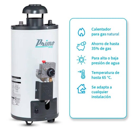 Calentador de Paso, Primo Plus, 6 L. Gas Natural 