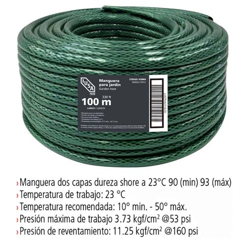 Rollo de Manguera Flexible Tricapa, IUSA, 100 m de 3/4" 