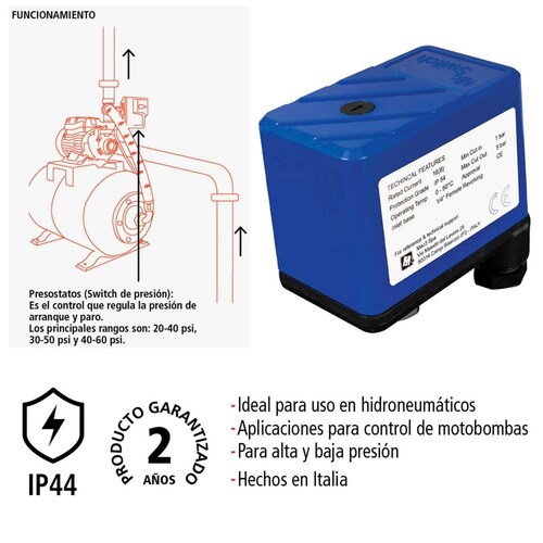 Interruptor de Presión, Presostato 30-50 psi 