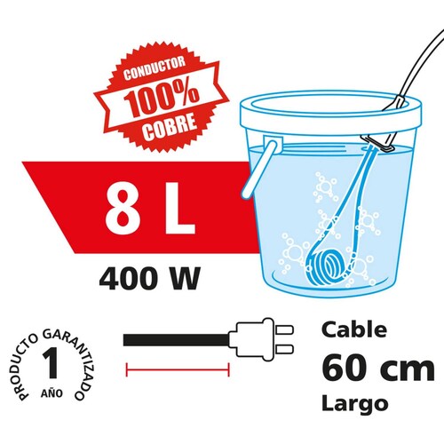 Resistencia Eléctrica para Calentar Agua, IUSA 400 W., 8 L 