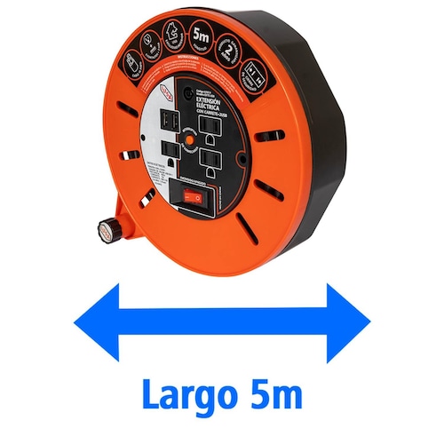 Extensión Eléctrica d'Carrete IUSA, 5m, 3 Entradas + 2 USB 