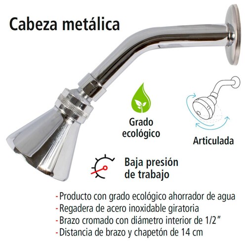 Regadera Redonda Ecológica y Chapetón Metálicos, 3.8 L/min 