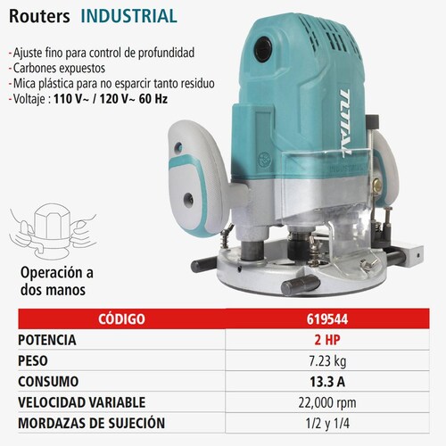 Router, Fresadora de Mano, Total, 1,600 W 