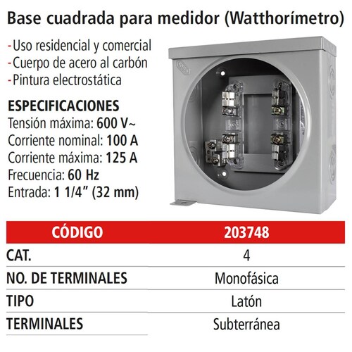 Base para medidor 4 terminales, IUSA 