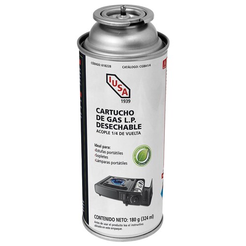 Cartucho de gas butano con válvula 1/4 de vuelta 