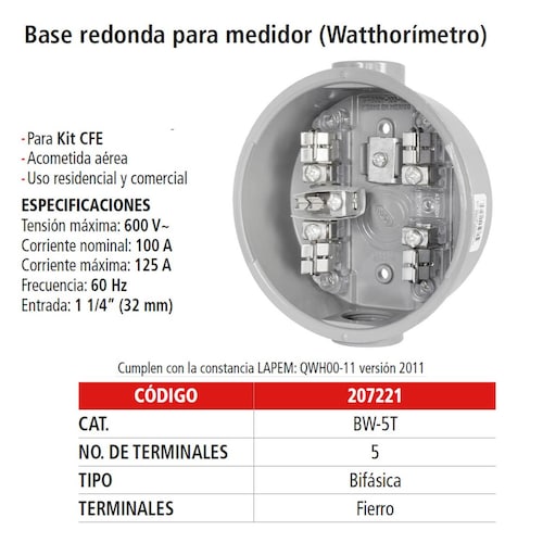 Base para Medidor 5 Terminales Empaque Indiv, IUSA 