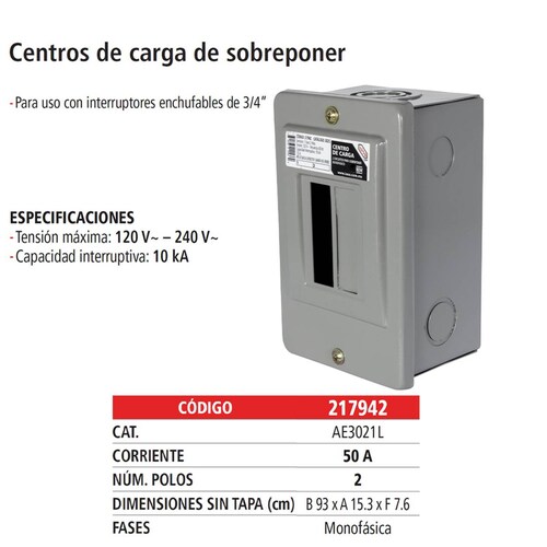 Centro de Carga de Sobreponer, 2 polos, IUSA 