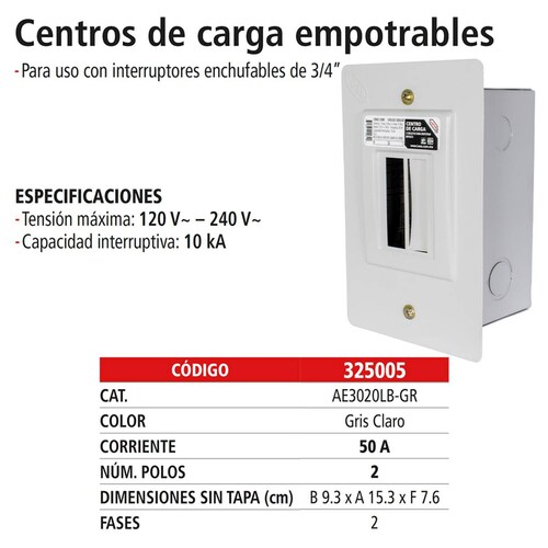 Centro de Carga de Empotrable, IUSA, 2 polos 
