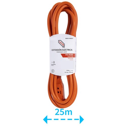 Extensión de Uso Rudo, Naranja, Clavija Recta, 25m, IUSA 