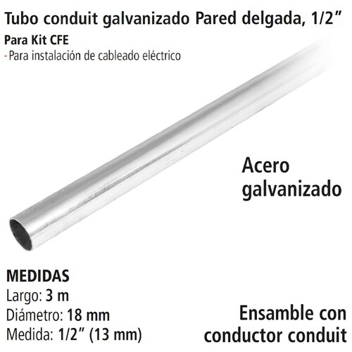 Tubo Conduit Galvanizado con Pared Delgada, 1/2, IUSA 