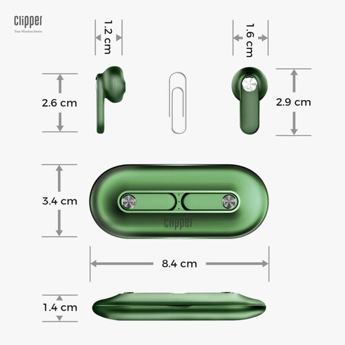 Audífonos Inalámbricos Binden Clipper Tws Delgados Metálicos Verde