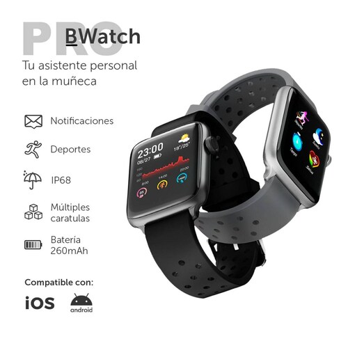 Smartwatch BINDEN Bwatch Pro, Notificaciones, IP68 Negro