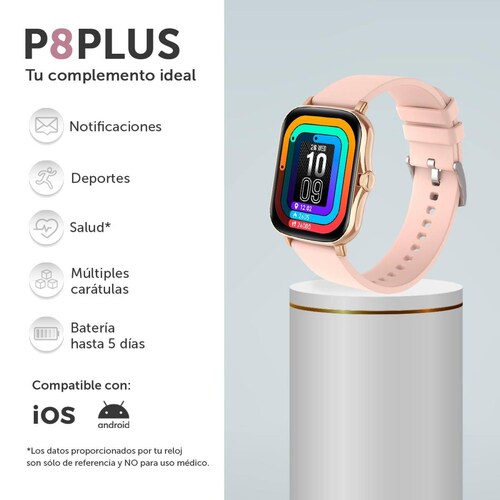 Smartwatch BINDEN P8 PLUS Notificaciones iOS/Android, Negro 