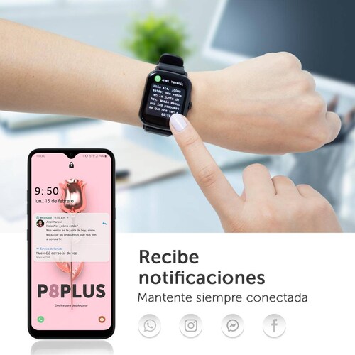 Smartwatch BINDEN P8 PLUS Notificaciones iOS/Android, Negro 