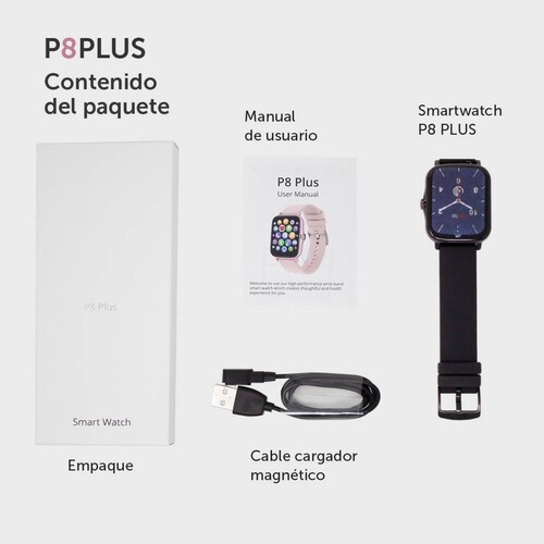Smartwatch BINDEN P8 PLUS Notificaciones iOS/Android, Negro 