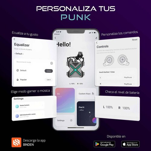 Audífonos Gamer BINDEN Dark Punk Personaliza Sonido Plateado