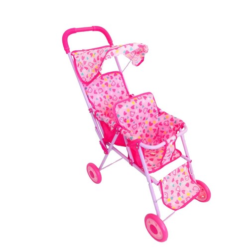 Carriola para muñeca doble de metal de juguete para niñas Oso