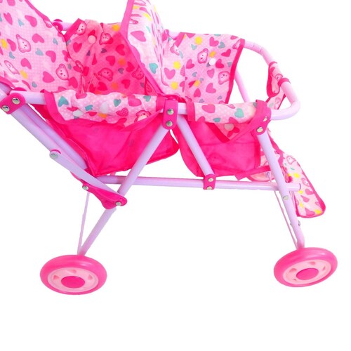 Carriola para muñeca doble de metal de juguete para niñas Oso