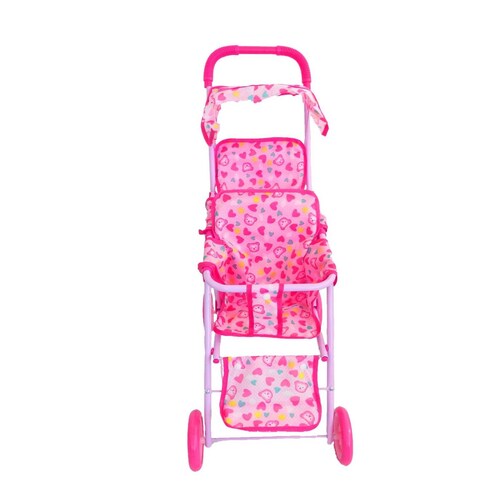 Carriola para muñeca doble de metal de juguete para niñas Oso