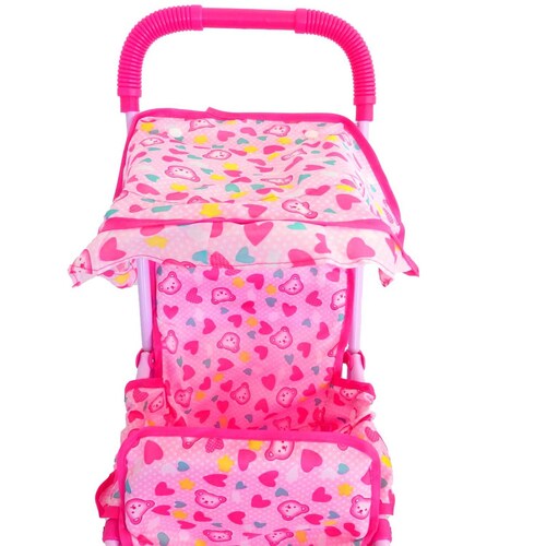 Carriola para muñeca doble de metal de juguete para niñas Oso