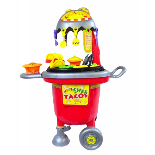 Cocinita Infantil Carrito de Tacos, Juguete para Niños 23 pz  - Rojo