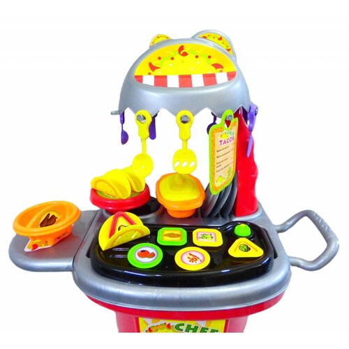 Cocinita Infantil Carrito de Tacos, Juguete para Niños 23 pz  - Rojo
