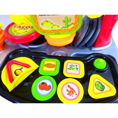 Cocinita Infantil Carrito de Tacos, Juguete para Niños 23 pz  - Rojo