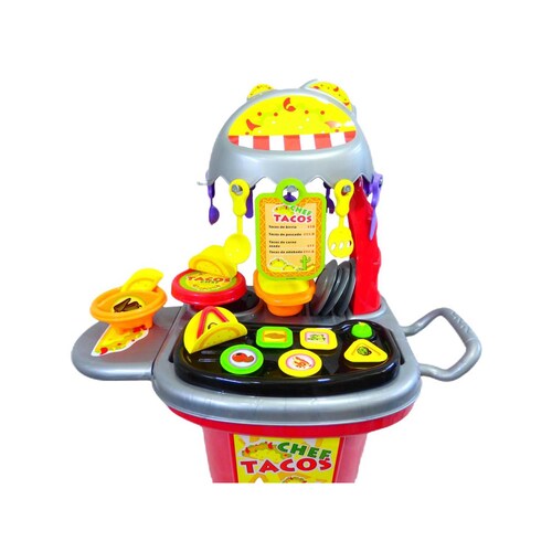 Cocinita Infantil Carrito de Tacos, Juguete para Niños 23 pz  - Rojo