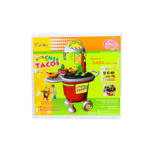 Cocinita Infantil Carrito de Tacos, Juguete para Niños 23 pz  - Rojo