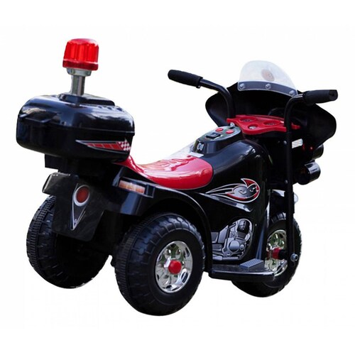 Trimoto Montable Eléctrica Policía, Sonido de Sirena, 4km/h,6V Negro