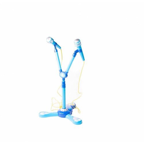 Micrófono Doble Musical Infantil de Juguete Pedestal Karaoke Luz  - Azul