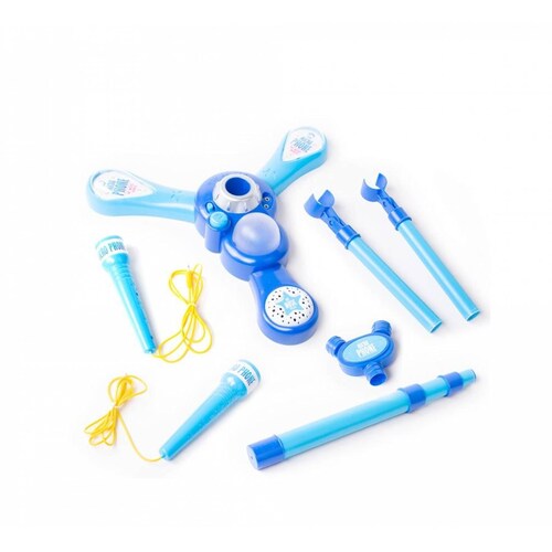 Micrófono Doble Musical Infantil de Juguete Pedestal Karaoke Luz  - Azul