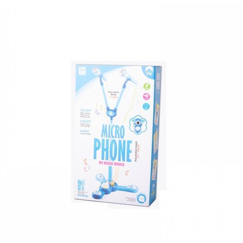 Micrófono Doble Musical Infantil de Juguete Pedestal Karaoke Luz  - Azul