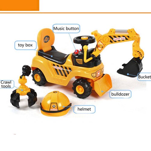 Montable Correpasillos Excavadora con Accesorios  - Amarillo